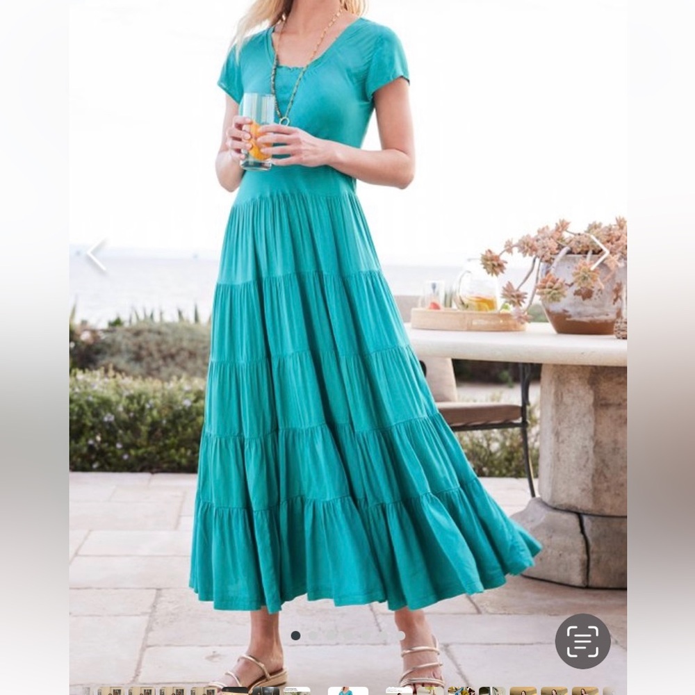 Tiered Maxi Dress - Kara Dress by Soft Surroundings in Teal Green